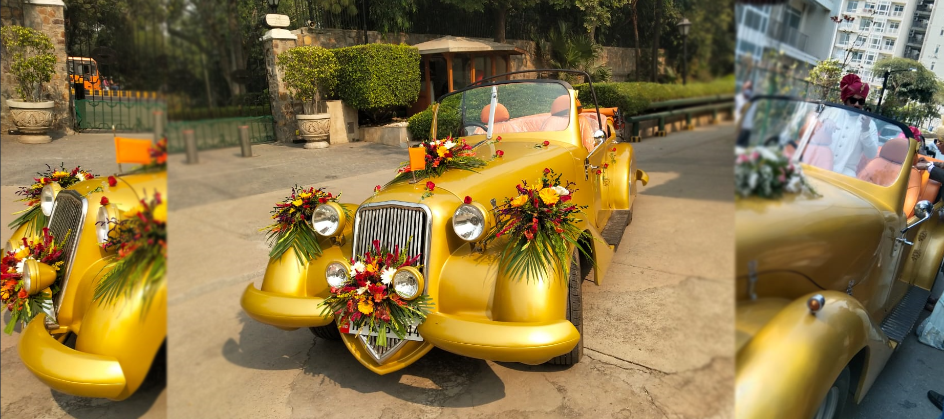 Decorated Golden Morgan 1955 Vintage Car